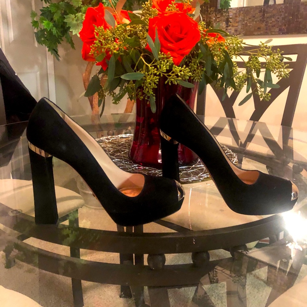 EUR 38 Prada metal toe suede heels